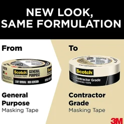 Scotch® Contractor Grade Masking Tape, Removable, 9 Tape Rolls, 0.94 in x 60.1 yd, 3