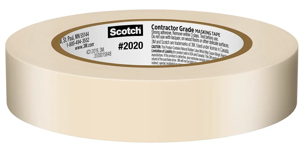 Scotch® Contractor Grade Masking Tape, Removable, 9 Tape Rolls, 0.94 in x 60.1 yd, 3" Core, White