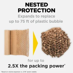 Scotch® Cushion Lock Protective Wrap, 12 in x 175 ft, 1 Roll, 100% Recycled Paper, Honeycomb Packing Paper, Alternative for Bubble Cushion Wrap, Brown