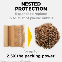 Scotch® Cushion Lock Protective Wrap, 12 in x 175 ft, 1 Roll, 100% Recycled Paper, Honeycomb Packing Paper, Alternative for Bubble Cushion Wrap, Brown