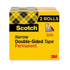 Scotch® Double Sided Tape, 1/2 in x 900 in, 2 Tape Rolls, Back to School Supplies and College Essentials for Students and Teachers