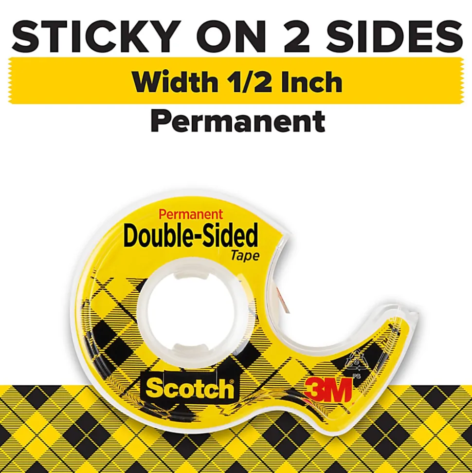 Scotch® Double Sided Tape, Permanent, Pack Of 2 Tape Rolls With Dispensers