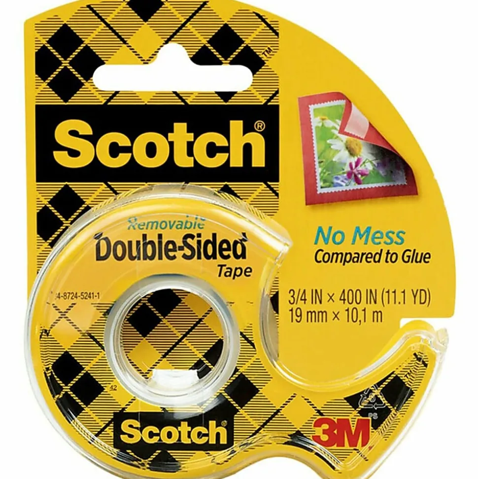 Scotch® Double Sided Tape, Permanent, 1 Tape Roll with Dispenser, 3/4 in x 400 in, Home Office Supplies and School Supplies for College and Classrooms