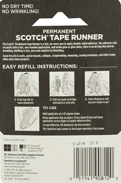 Scotch Double-Sided Tape Runner, Clear, 1/3" x 588"