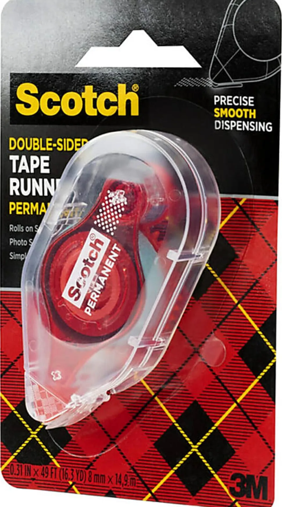 Scotch Double-Sided Tape Runner, Clear, 1/3" x 588"