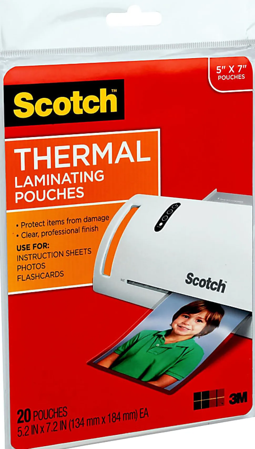 Scotch® Front & Back Thermal Laminating Pouches TP5903-20, Glossy, 5.20" x 7.20", 5 mil Thick, Clear, Box Of 20 Laminating Sheets