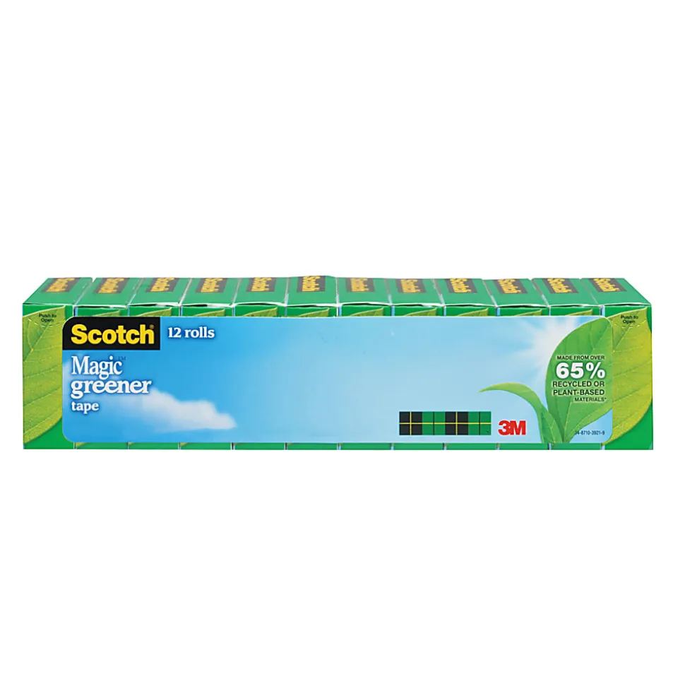 Scotch® Greener Magic™ Tape, Invisible, 3/4 in. x 900 in., 12 Tape Rolls, School Supplies and College Essentials for Students and Teachers