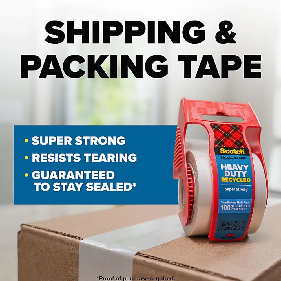 Scotch® Heavy Duty Recycled Packaging Tape, 175-6, 1.88 in x 800 in, Clear, 6 PK