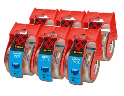 Scotch® Heavy Duty Shipping Packing Tape, 6 Tape Rolls with Dispensers, 1 7/8 in x 22.2 yd, 1.5