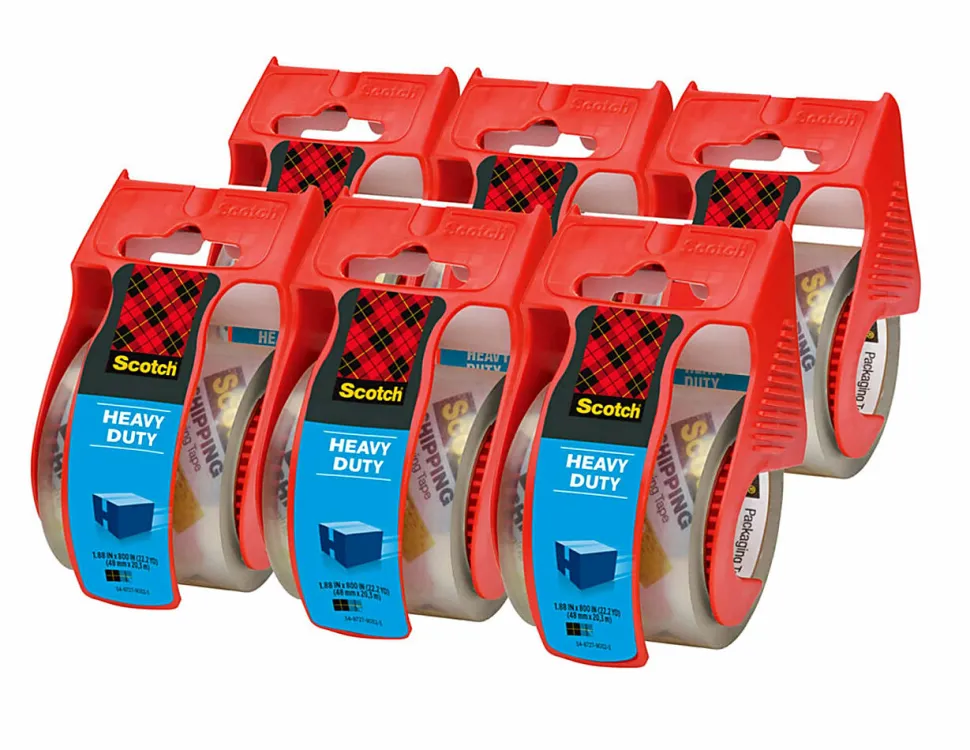 Scotch® Heavy Duty Shipping Packing Tape, 6 Tape Rolls with Dispensers, 1 7/8 in x 22.2 yd, 1.5" Core, Designed - 1426