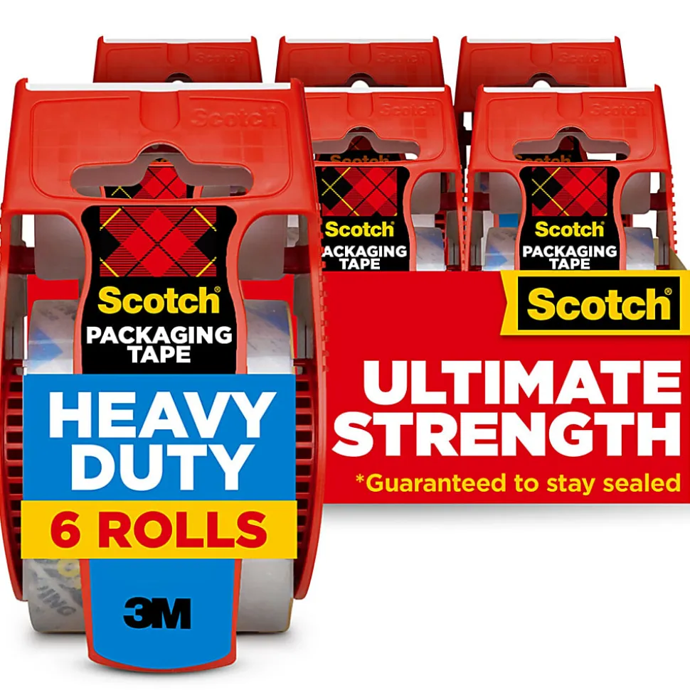 Scotch® Heavy Duty Shipping Packing Tape, 6 Tape Rolls with Dispensers, 1 7/8 in x 22.2 yd, 1.5" Core, Designed - 1426