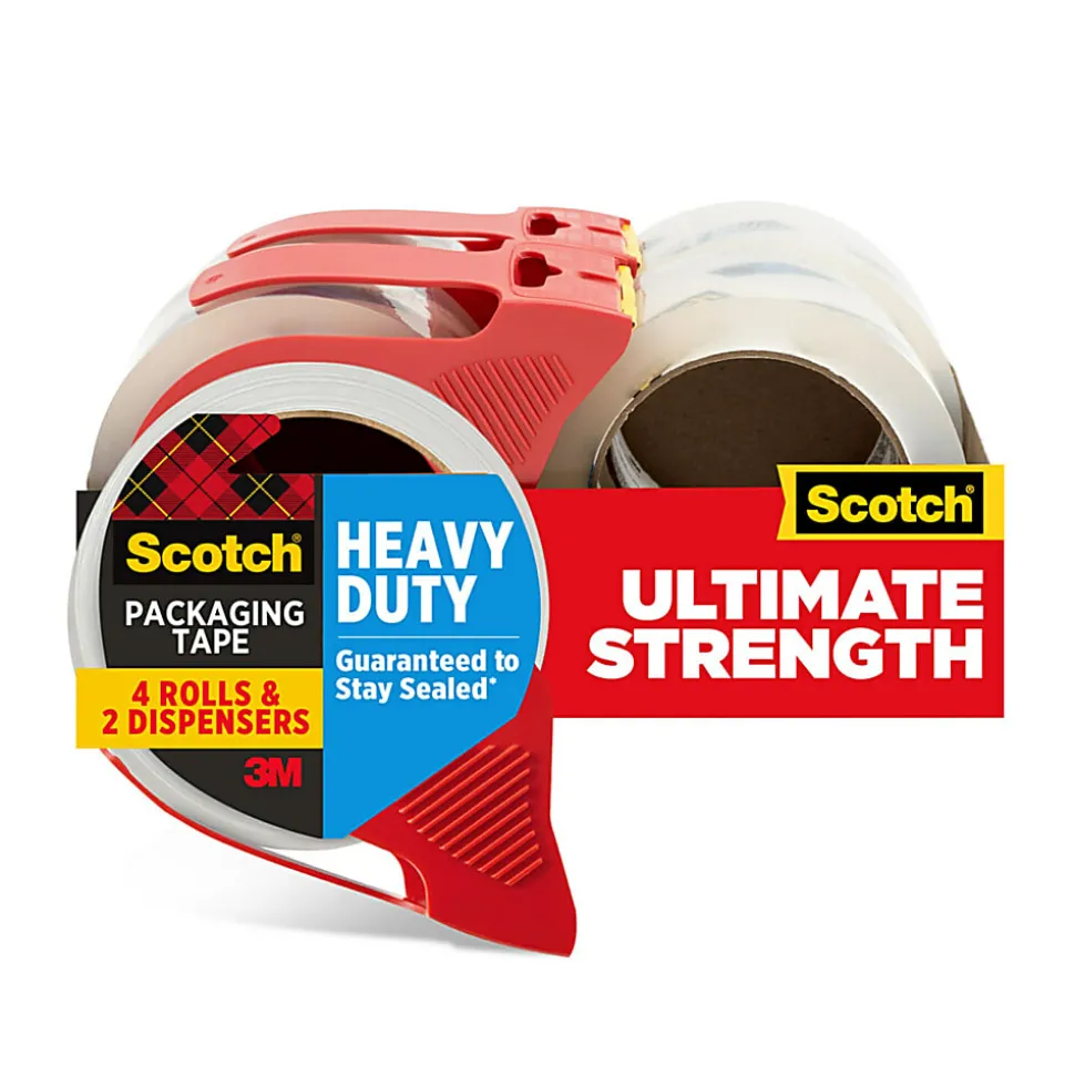 Scotch Heavy-Duty Shipping/Packaging Tape, 54.60 Yd x 1.88"W x 3.1 mil Thickness, 3" Core, Clear, 4 / Pack