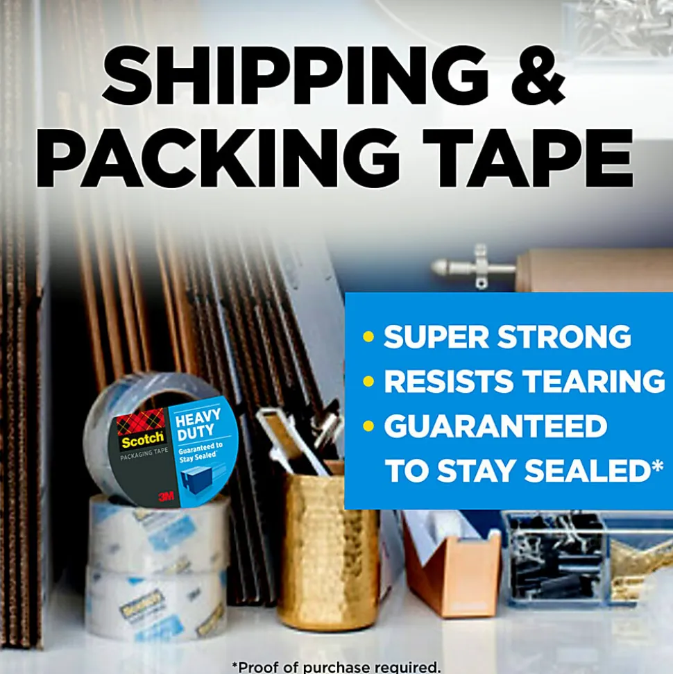 Scotch® Heavy Duty Shipping Packing Tape, 2 Tape Rolls with 1 Dispenser, 1 7/8 in x 54.6 yd, 3" Core, Designed - 38502ST