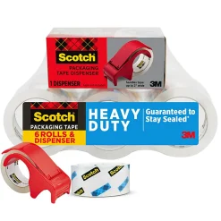 Scotch® Heavy Duty Shipping Packing Tape, 6 Tape Rolls with 1 Dispenser, 1 7/8 in x 54.6 yd, 3