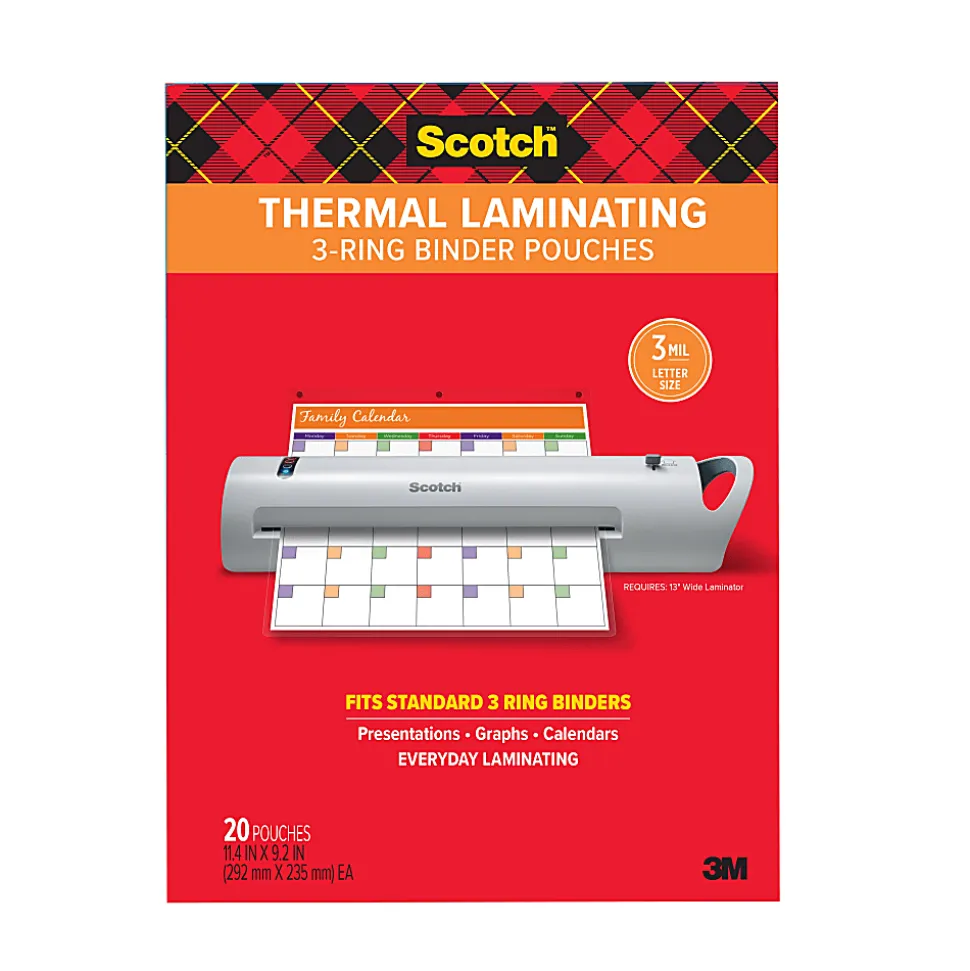 Scotch™ Laminating Binder Pouches TP3854-20B, 9.25 in x 11.4 in (235 mm x 292 mm)