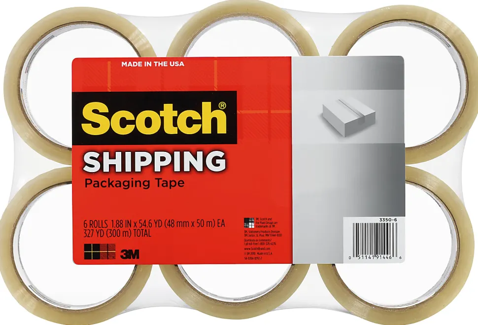 Scotch® Lightweight Packaging Tape, 1-7/8" x 54.6 Yd., Clear, Pack Of 6 Rolls