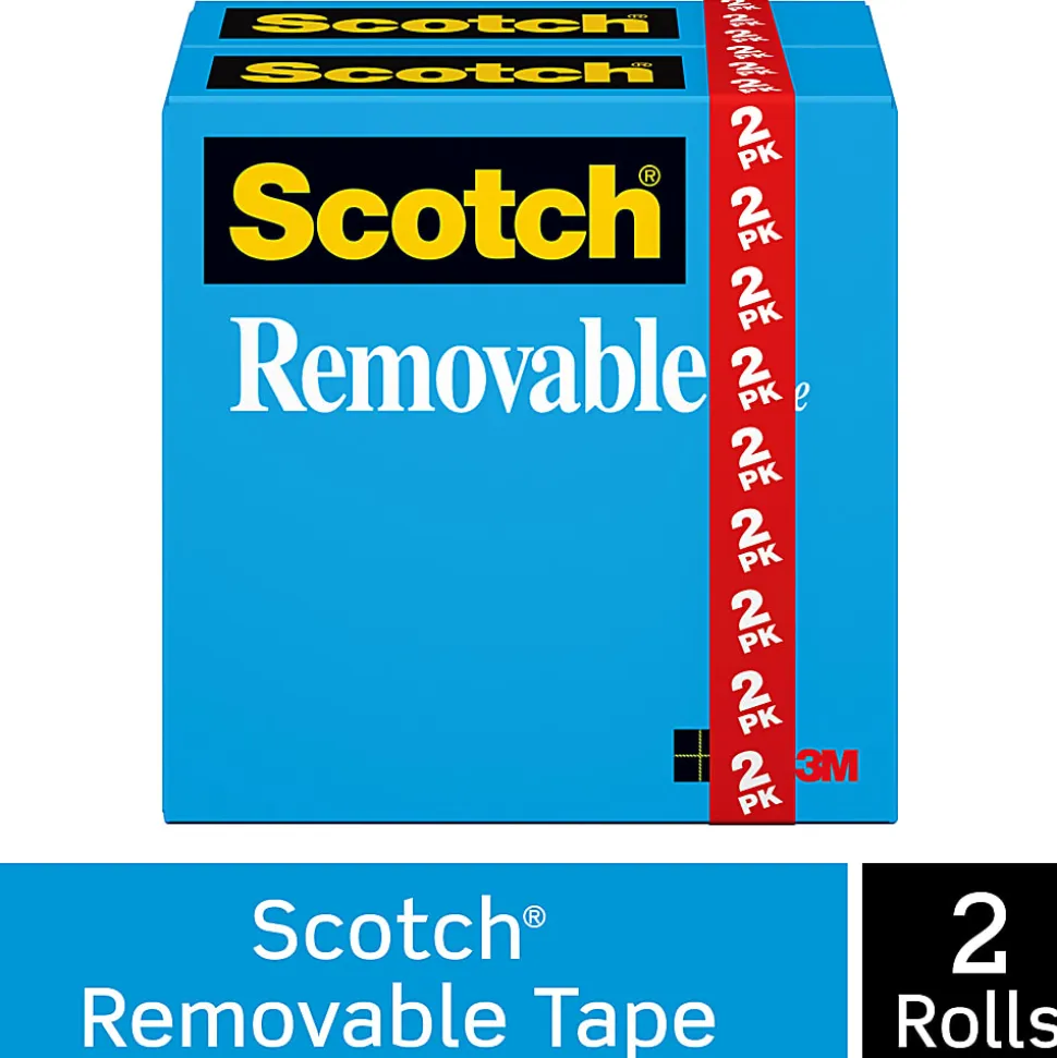 Scotch Magic Tape, Invisible, 3/4 in x 1296 in, 2 Tape Rolls, Clear, Removable, Home Office and School Supplies