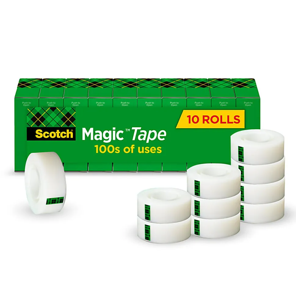Scotch® Magic™ Tape, Invisible, 3/4 in. x 1000 in., 10 Tape Rolls, Clear, School Supplies and College Essentials for Students and Teachers