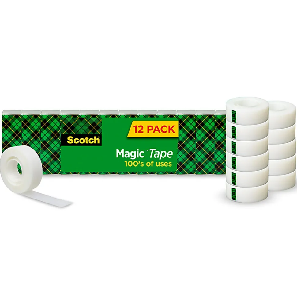 Scotch® Magic™ Tape, Invisible, 3/4 in. x 1000 in., 12 Tape Rolls, Clear, School Supplies and College Essentials for Students and Teachers