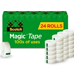 Scotch® Magic™ Tape, Invisible, 3/4 in. x 1000 in., 24 Tape Rolls, Clear, Back to School Supplies and College Essentials for Students and Teachers