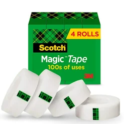 Scotch® Magic™ Tape, Invisible, 3/4 in. x 1000 in., 4 Tape Rolls, Clear, School Supplies and College Essentials for Students and Teachers