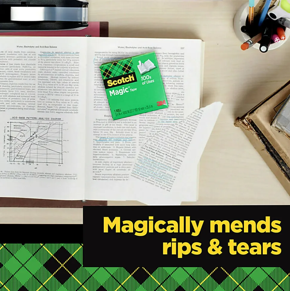 Scotch® Magic™ Tape, Invisible, 3 Tape Rolls, 1/2 in x 1296 in, Home Office Supplies and School Supplies for College and Classrooms