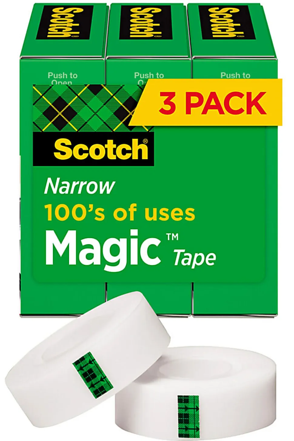 Scotch® Magic™ Tape, Invisible, 3 Tape Rolls, 1/2 in x 1296 in, Home Office Supplies and School Supplies for College and Classrooms