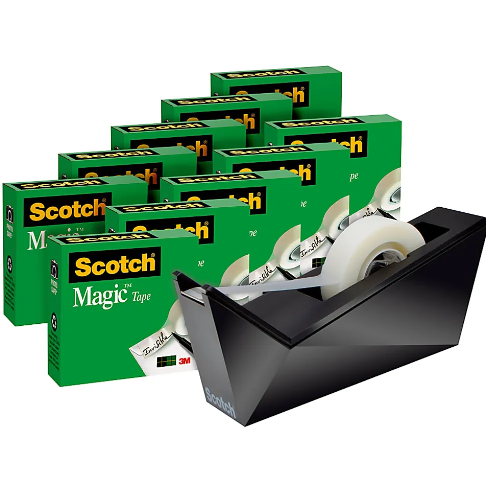 Scotch® Magic™ Tape, Invisible, 10 Tape Rolls with 1 Dispenser, 3/4 in x 1000 in, 810K10C17MB