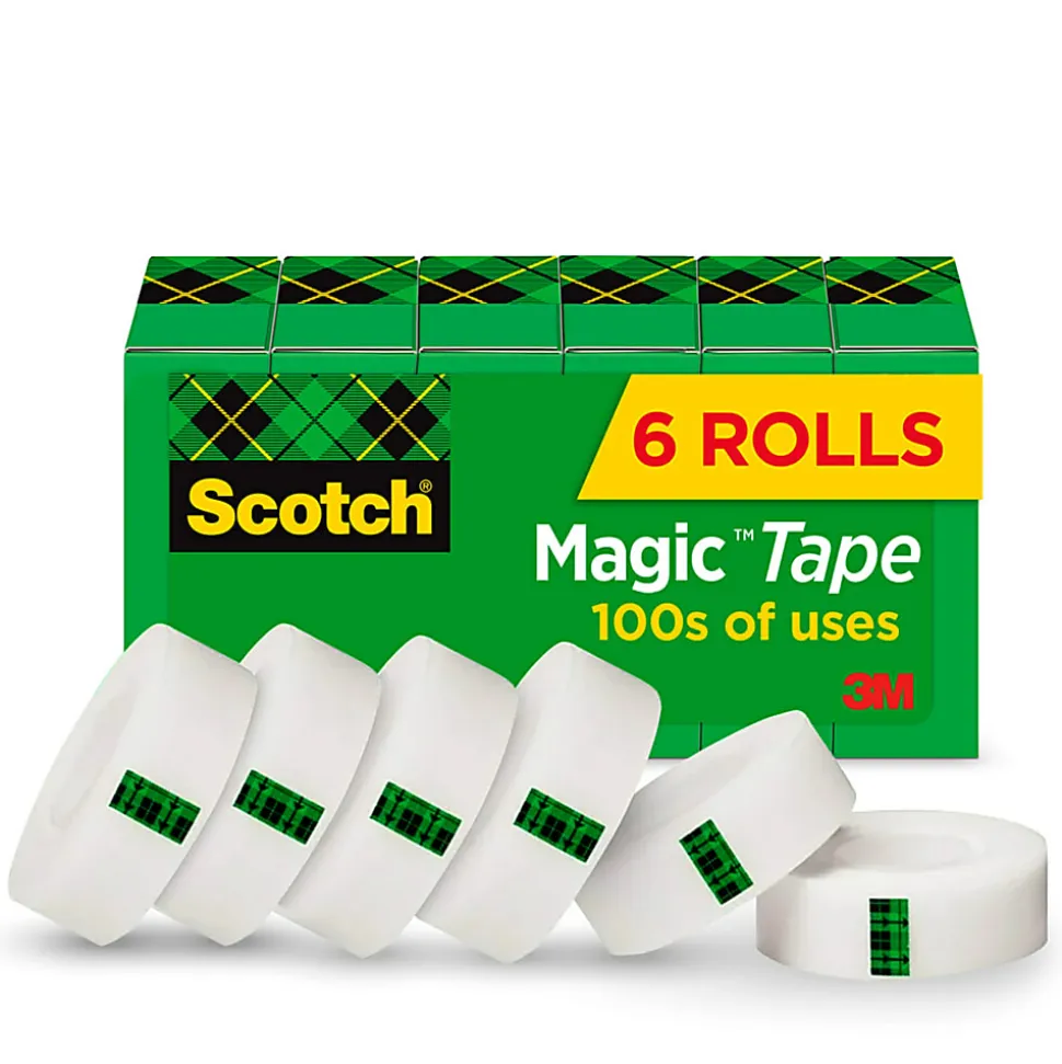 Scotch® Magic™ Tape, Invisible, 6 Tape Rolls, 3/4 in x 1296 in, Home Office Supplies and School Supplies for College and Classrooms