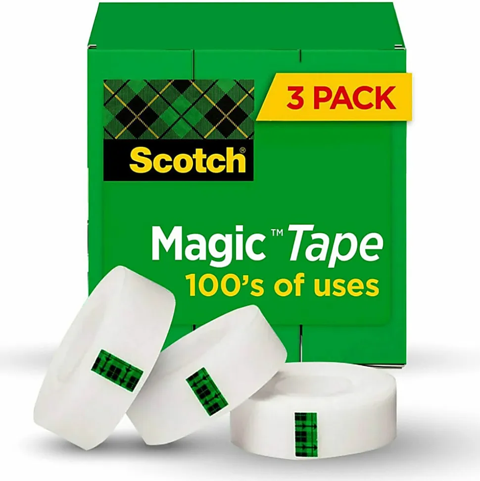 Scotch® Magic™ Tape, Invisible, 3 Tape Rolls, 3/4 in x 1000 in, Home Office Supplies and School Supplies for College and Classrooms