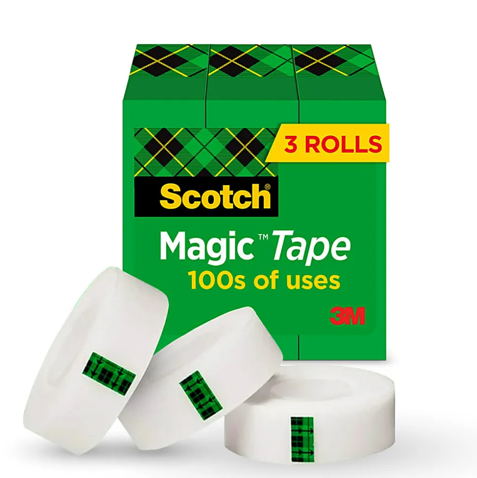 Scotch® Magic™ Tape, Invisible, 3 Tape Rolls, 3/4 in x 1000 in, Home Office Supplies and School Supplies for College and Classrooms