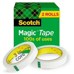 Scotch® Magic™ Tape, Invisible, 2 Tape Rolls, 3/4 in x 2592 in, Home Office Supplies and School Supplies for College and Classrooms