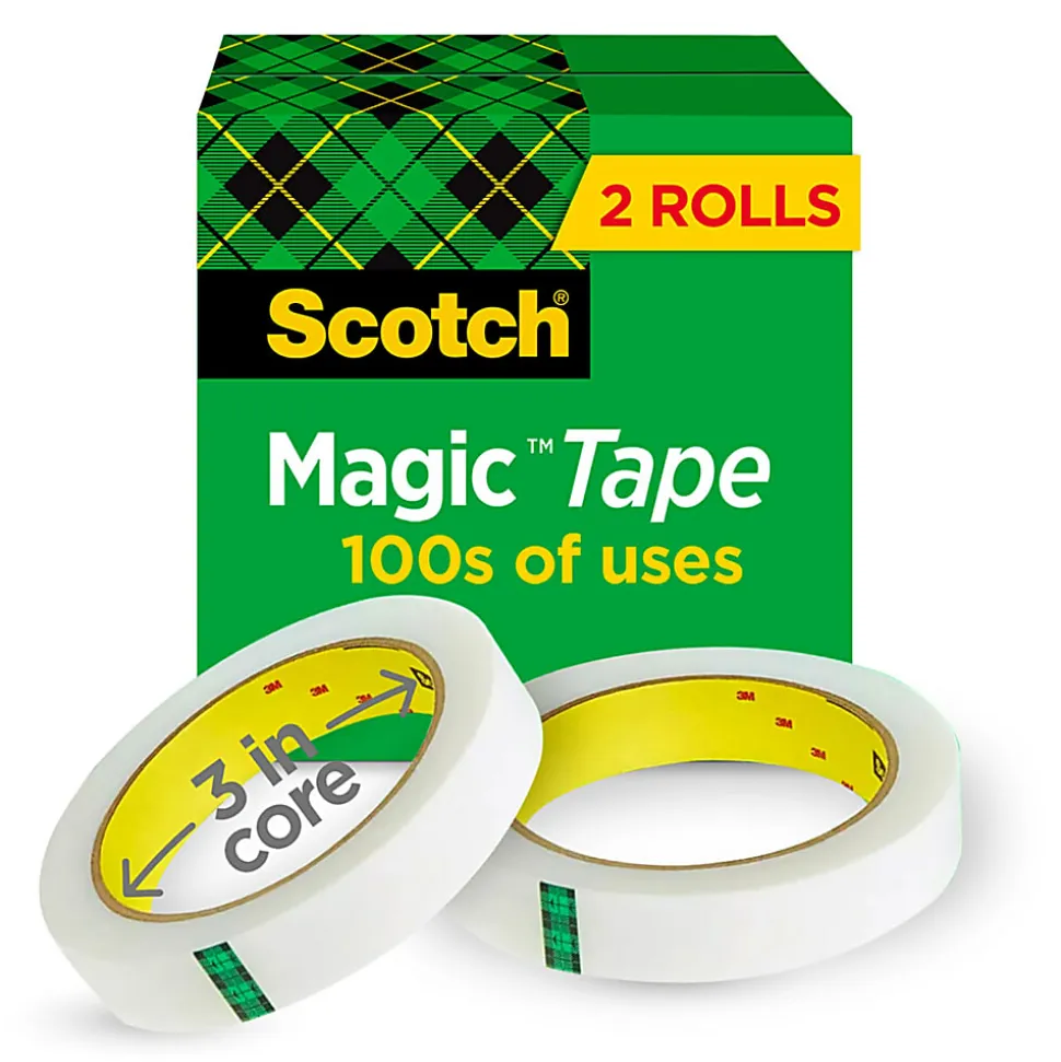 Scotch® Magic™ Tape, Invisible, 2 Tape Rolls, 3/4 in x 2592 in, Home Office Supplies and School Supplies for College and Classrooms