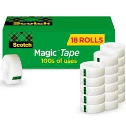 Scotch® Magic™ Tape, Invisible, 18 Tape Rolls, 3/4 in x 1000 in, Home Office Supplies and School Supplies for College and Classrooms