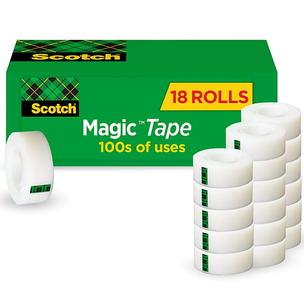 Scotch® Magic™ Tape, Invisible, 18 Tape Rolls, 3/4 in x 1000 in, Home Office Supplies and School Supplies for College and Classrooms