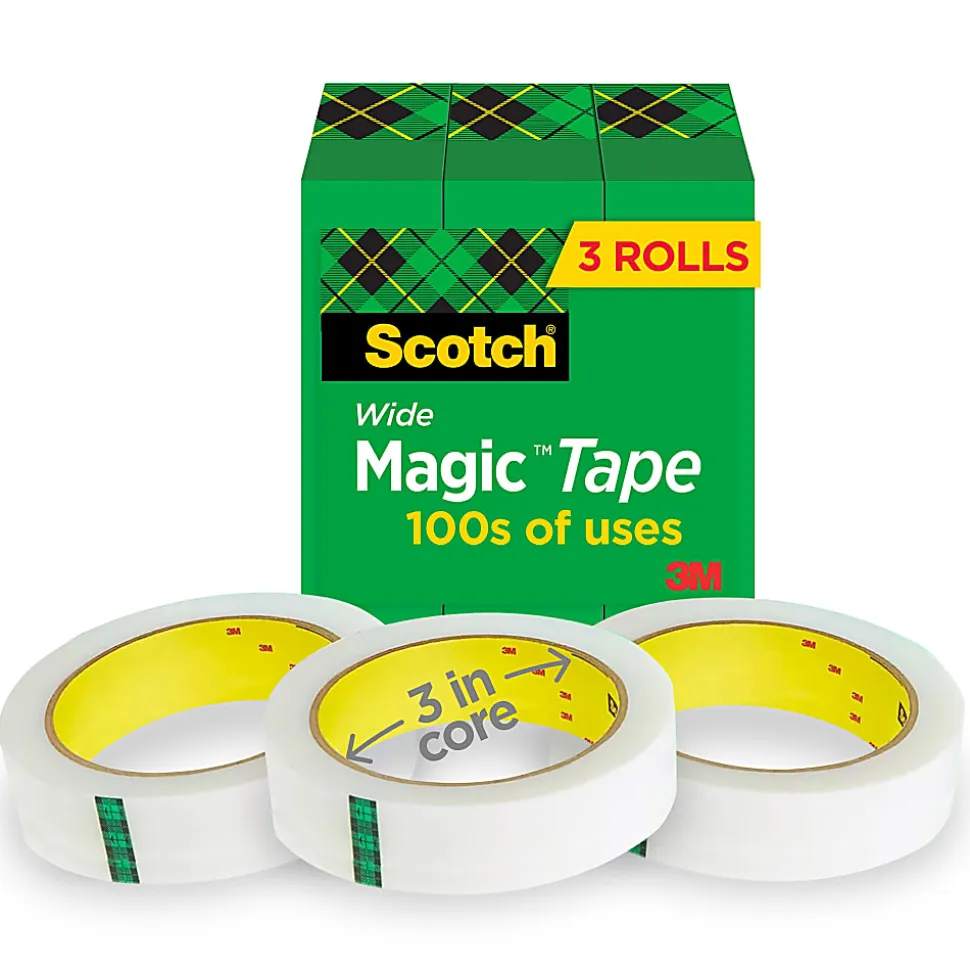 Scotch® Magic™ Tape, Invisible, 3 Tape Rolls, 1 in x 2592 in, Home Office Supplies and School Supplies for College and Classrooms
