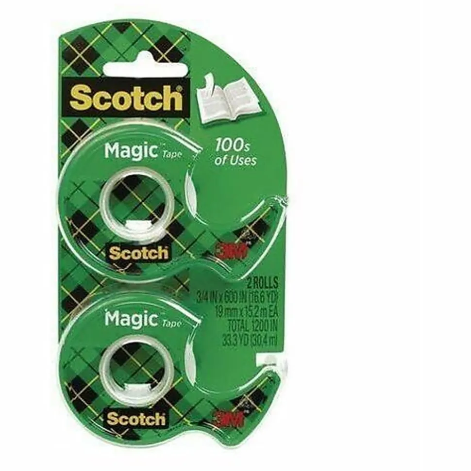Scotch® Magic™ Tape, Invisible, 2 Tape Rolls with Dispensers, 3/4 in x 600 in, Home Office Supplies and School Supplies for College and Classrooms
