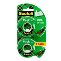 Scotch® Magic™ Tape, Invisible, 2 Tape Rolls with Dispensers, 3/4 in x 600 in, Home Office Supplies and School Supplies for College and Classrooms