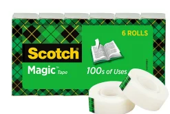 Scotch® Magic™ Tape, Invisible, 6 Tape Rolls, 3/4 in x 800 in, Home Office Supplies and School Supplies for College and Classrooms
