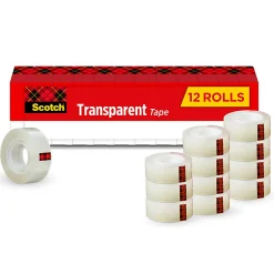 Scotch® Magic™ Tape with Dispenser, Invisible, 3/4 in. x 1000 in.,12 Tape Rolls, Clear, School Supplies and College Essentials for Students