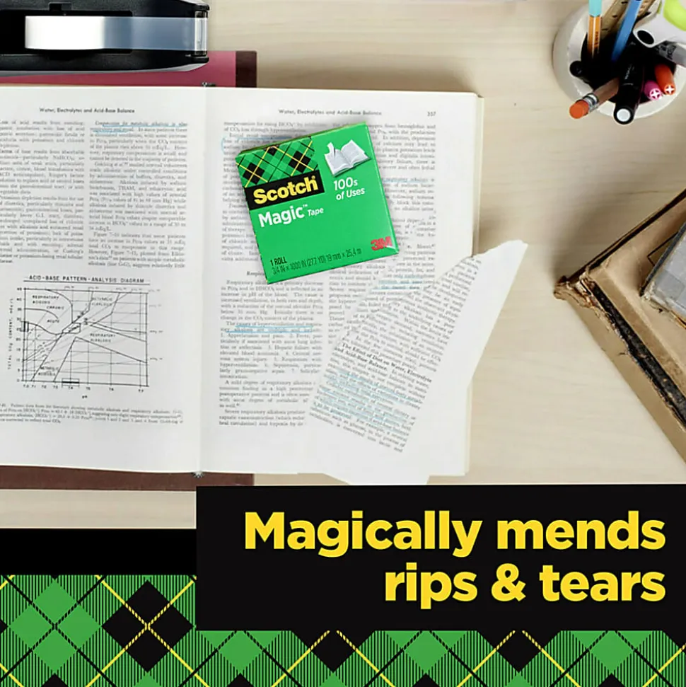 Scotch® Magic™ Tape with Dispenser, Invisible, 3/4 in. x 1000 in., 10 Tape Rolls, Back to School Supplies and College Essentials for Students