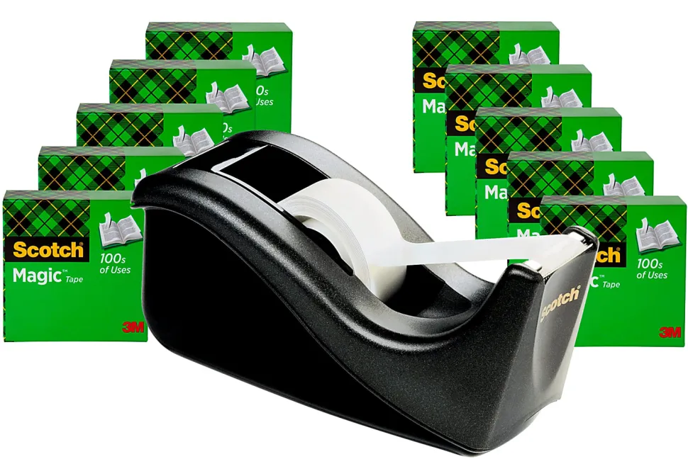 Scotch® Magic™ Tape with Dispenser, Invisible, 3/4 in. x 1000 in., 10 Tape Rolls, Back to School Supplies and College Essentials for Students