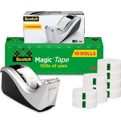 Scotch® Magic™ Tape with Dispenser, Invisible, 3/4 in. x 1000 in., 10 Tape Rolls, Back to School Supplies and College Essentials for Students
