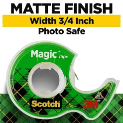 Scotch® Magic™ Tape with Dispenser, Invisible, 3/4 in. x 300 in., 4 Tape Rolls, Back to School Supplies and College Essentials for Students