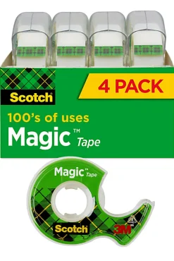 Scotch® Magic™ Tape with Dispenser, Invisible, 3/4 in. x 300 in., 4 Tape Rolls, Back to School Supplies and College Essentials for Students