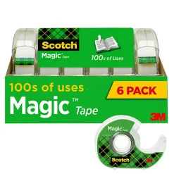 Scotch® Magic™ Tape with Dispenser, Invisible, 3/4 in. x 650 in., 6 Tape Rolls, Clear, School Supplies and College Essentials for Students, 6122