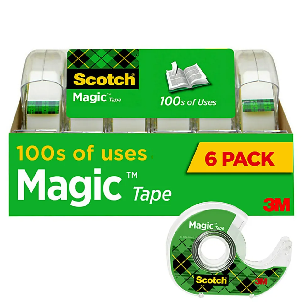 Scotch® Magic™ Tape with Dispenser, Invisible, 3/4 in. x 650 in., 6 Tape Rolls, Clear, School Supplies and College Essentials for Students, 6122