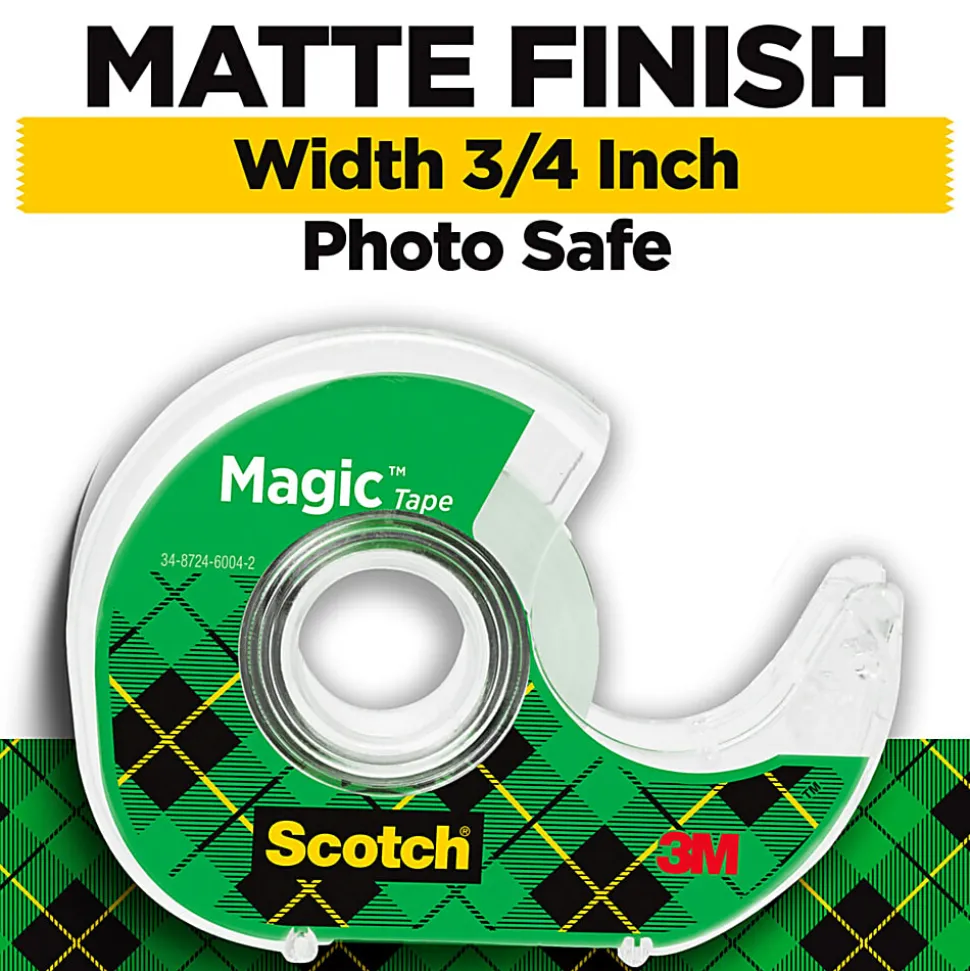 Scotch® Magic™ Tape with Dispenser, Invisible, 3/4 in. x 650 in., 6 Tape Rolls, Clear, School Supplies and College Essentials for Students, 6122