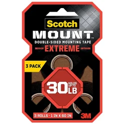 Scotch Mount Extreme Double-Sided Mounting Tape, Black, 1 in x 60 in, 3 Pack