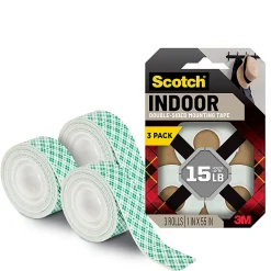 Scotch-Mount™ Indoor Double-Sided Mounting Tape , 1 in x 55 in (2.54 cm x 1.39 m), 3 Pack